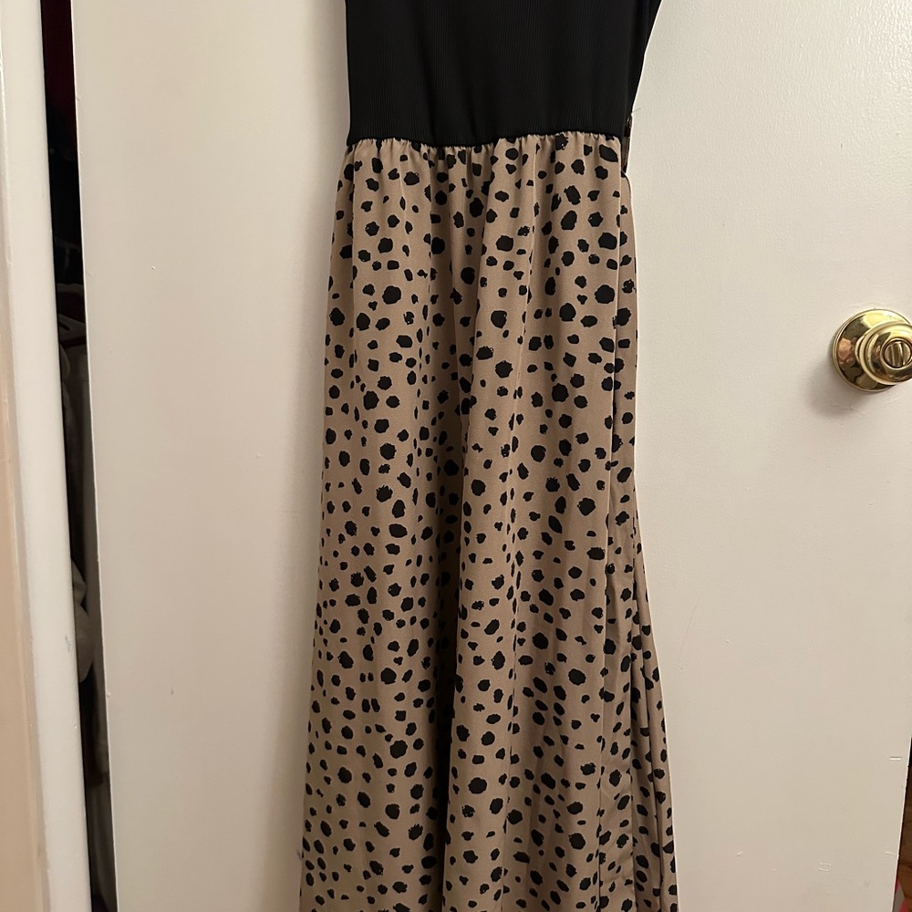 SHEIN Strapless Black and Tan Spotted Dress